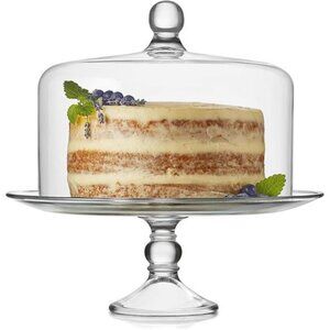 Glass Cake Stand with Dome Lid, Elegant Curved Footed Glass Cake Holder, Covered